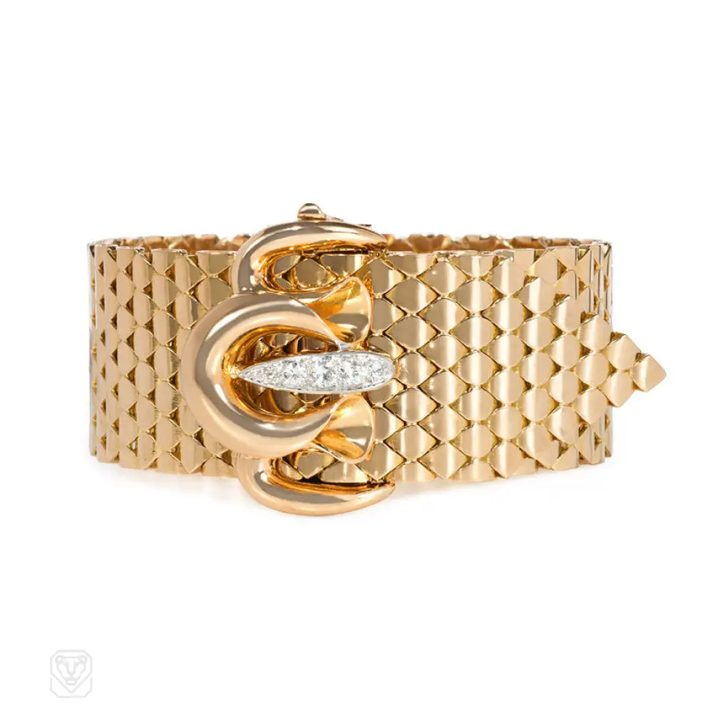 ladies chic bangles-Retro gold and diamond belt motif bracelet