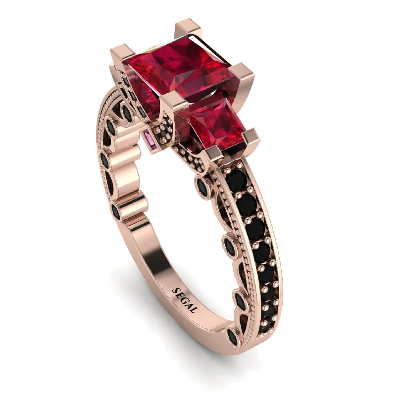 vintage diamond ladies engagement rings-Modern Geometric Ruby Gold Engagement Ring - Beverly No. 41