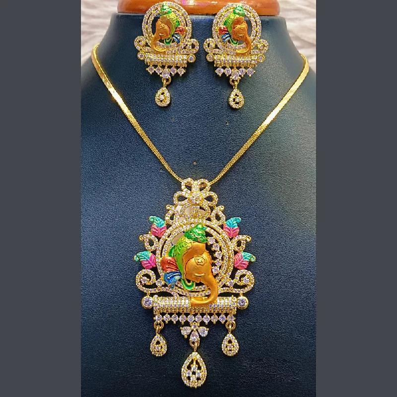 ladies romantic necklaces-Jain Jewellers Gold Plated AD Stone Necklace Set