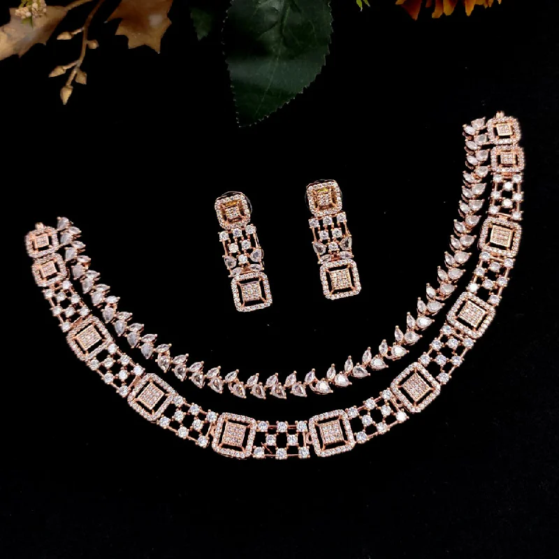 ladies elegant necklaces-Aamrapali Rose Gold Plated AD Necklace Set