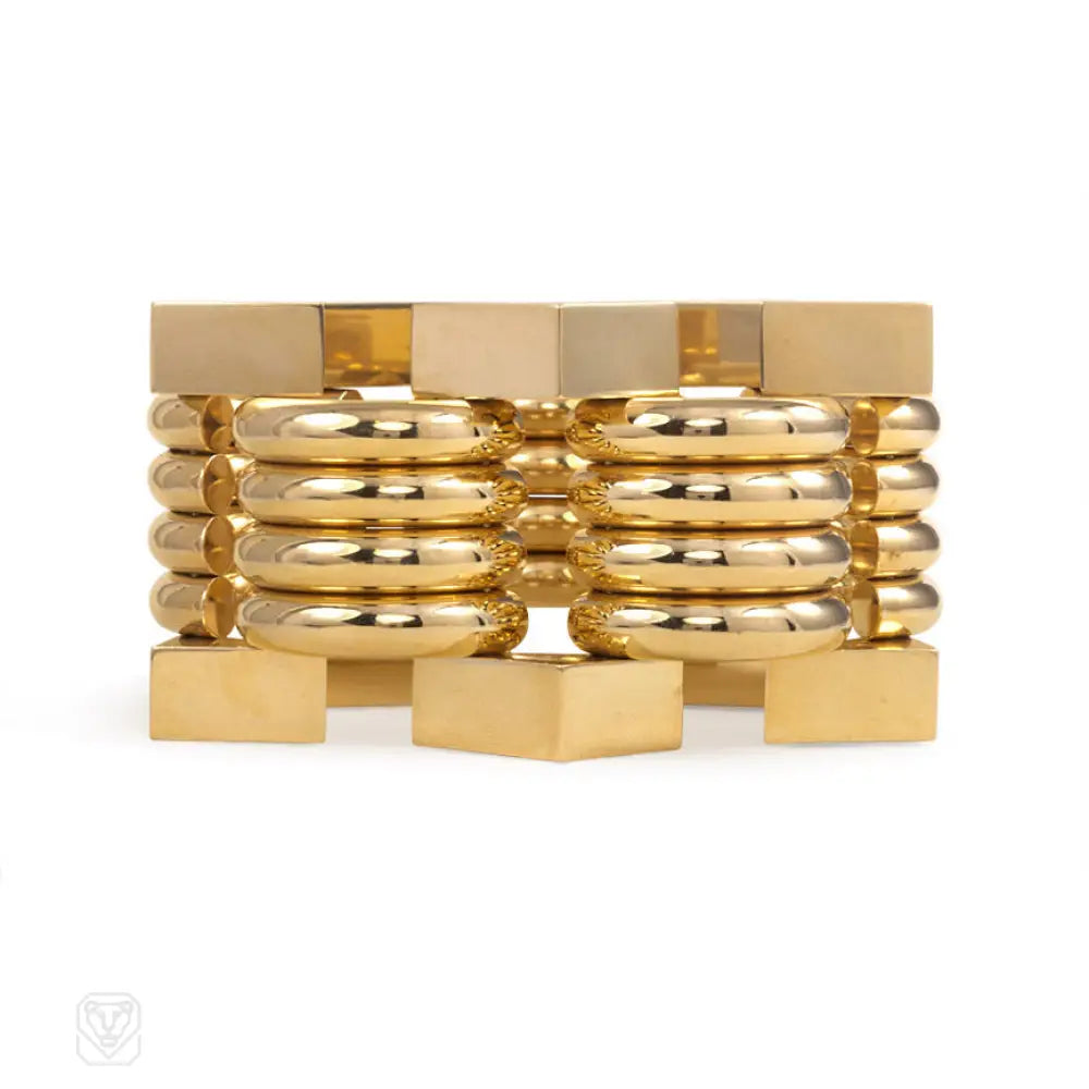 ladies stackable gold bracelets-Retro oversized tank bracelet