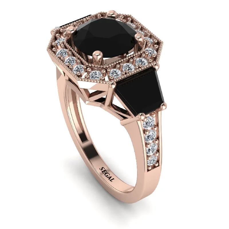 rose gold ladies engagement rings-Modern Halo Princess Cut Black Diamond Stone Engagement Ring - Doris No. 8