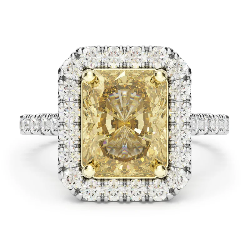 ladies pearl rings-2.00 Carat Fancy Yellow Radiant Diamond Halo Ring GIA Certified set in 18K White Gold