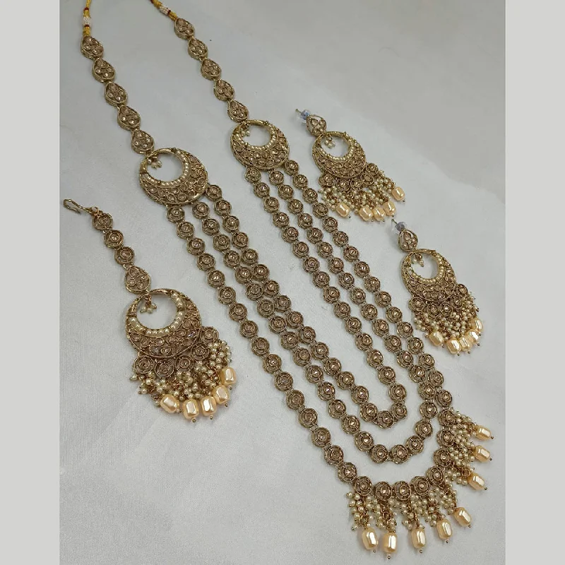 ladies chunky gold necklaces-Padmawati Bangles Gold Plated Crystal Stone Long Necklace Set