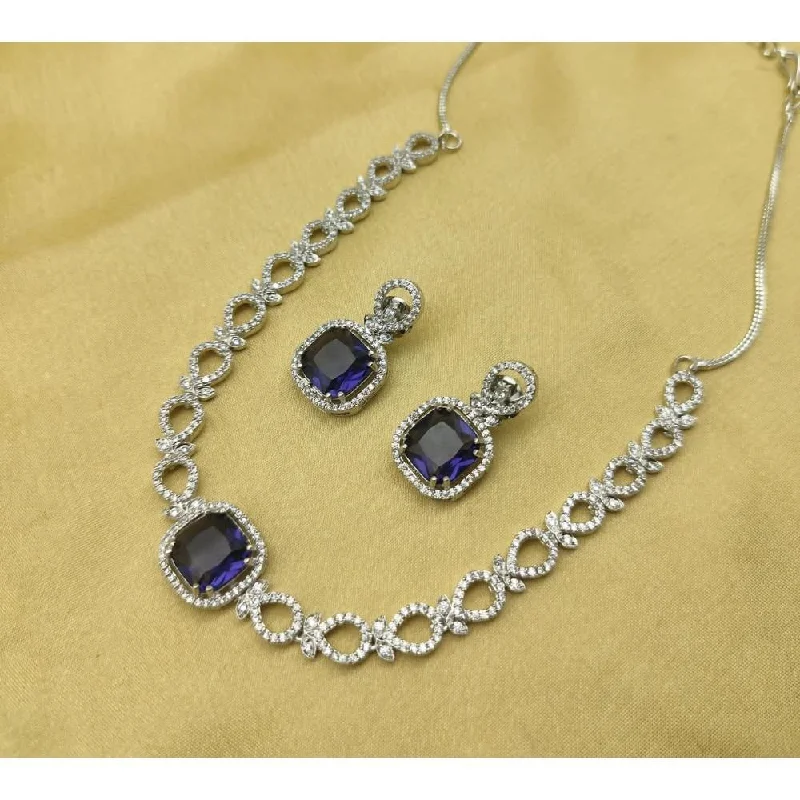 ladies diamond-studded necklaces-Akruti Collection Silver Plated AD Necklace Set