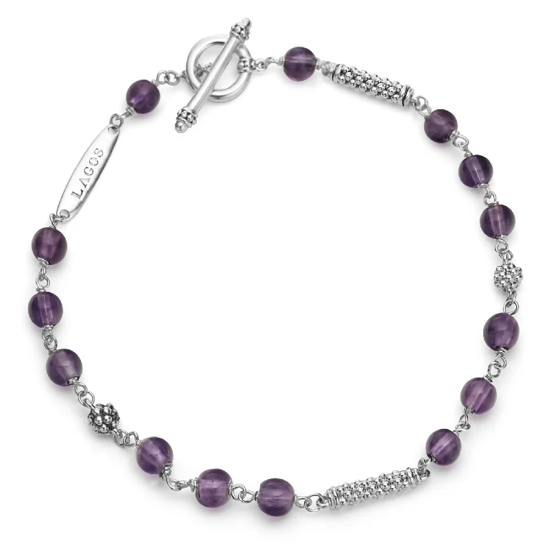 ladies bridal bangles-Caviar Icon Amethyst Beaded Bracelet