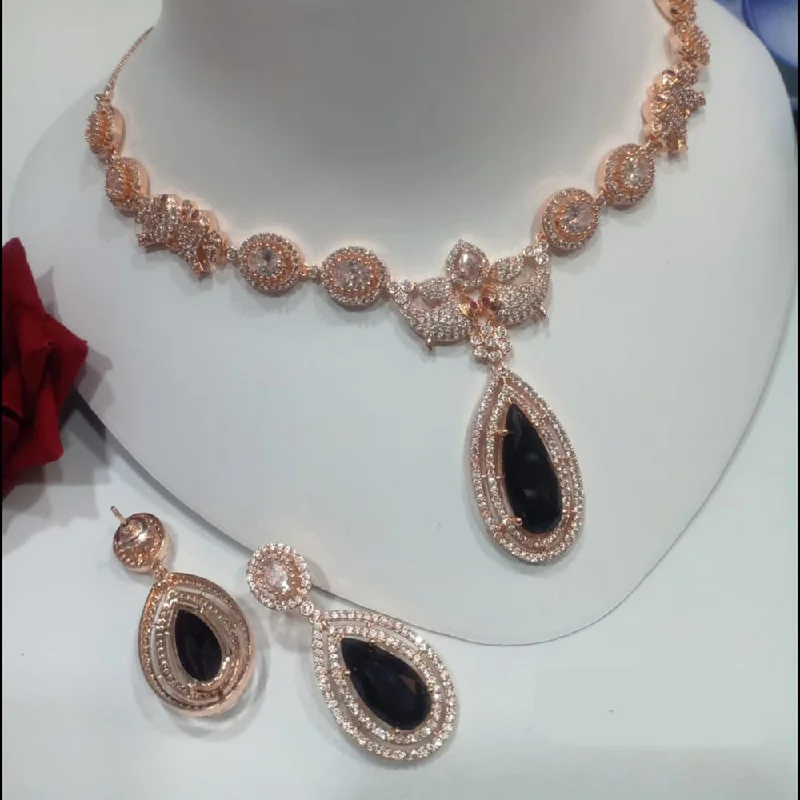 ladies vintage necklaces-Manisha Jewellery Rose Gold Plated AD Necklace Set