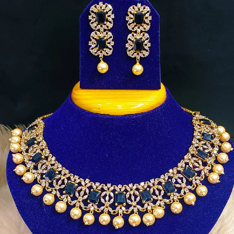 ladies double-layer necklaces-Jain Jewellers Gold Plated AD Stone Choker Necklace Set