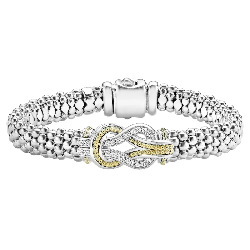 ladies cuff bangles-Newport Two-Tone Knot Caviar Diamond Bracelet | 9mm