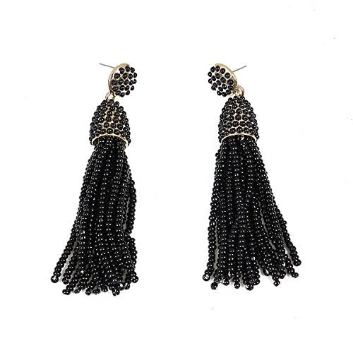 ladies pearl earrings-Sexy Sparkles Women's Beaded tassel earrings Long Fringe Drop Earrings Dangle