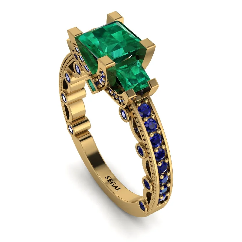 platinum ladies engagement rings-Modern Geometric Emerald Gold Engagement Ring - Beverly No. 64