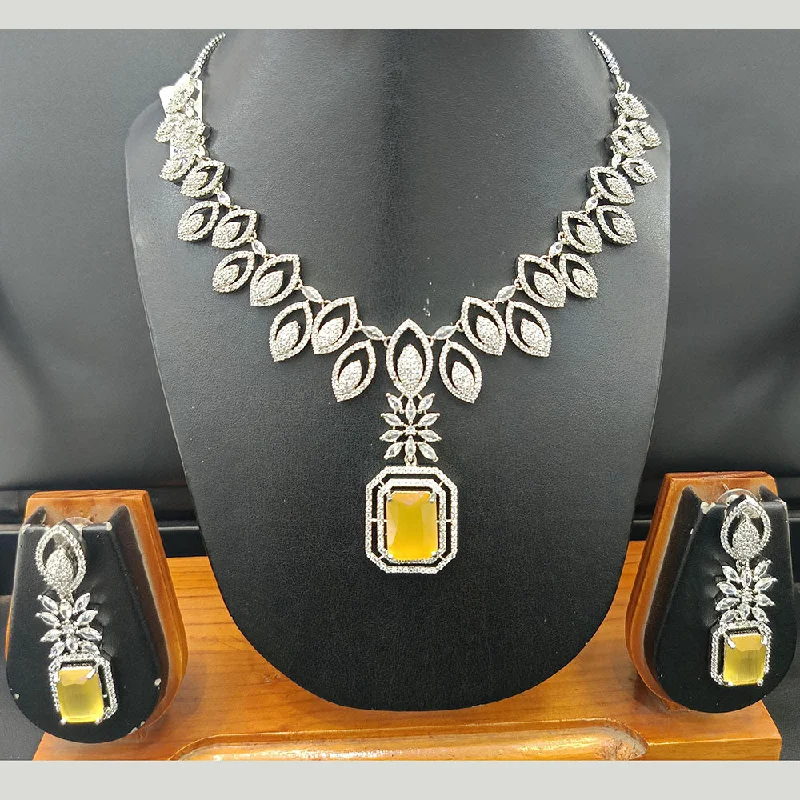 ladies silver pendant necklaces-Jain Jewellers Silver Plated AD Necklace Set