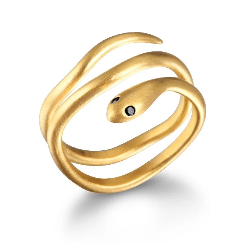 ladies pearl rings-Gold Coils Black Snake Adjustable Ring