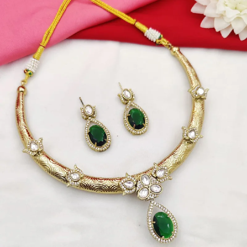 ladies minimalist gold necklaces-Fancyla Gold Plated Kundan Stone And Crystal Stone Necklace Set