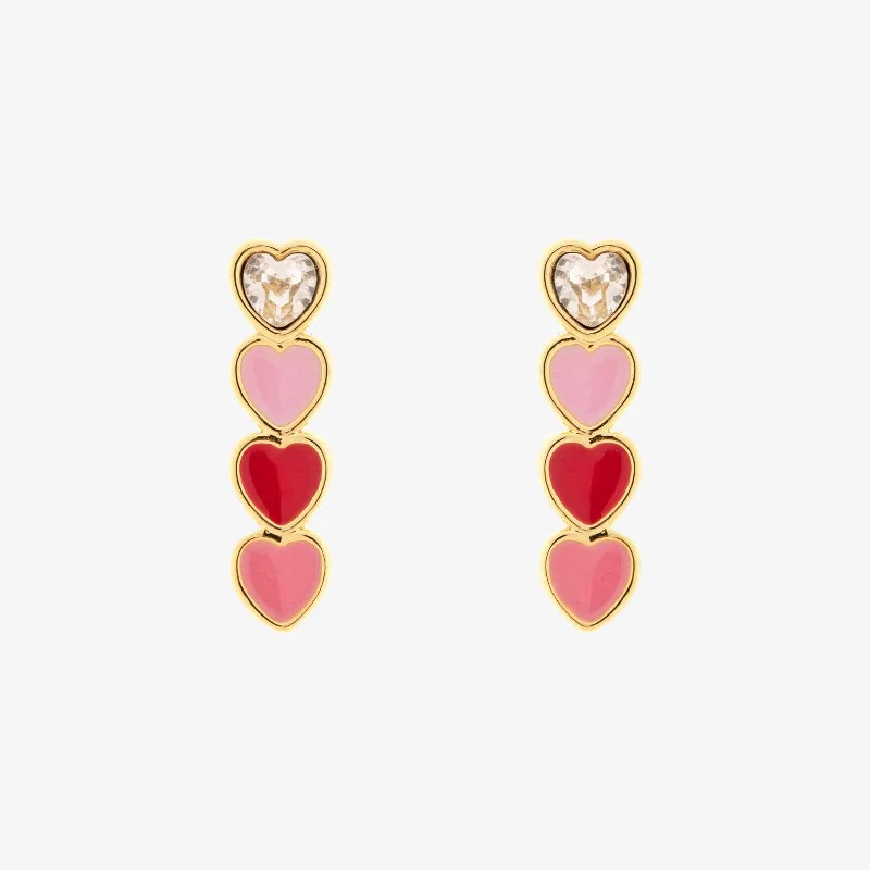 ladies gold stud earrings-Smitten Enamel Heart Drop Earrings