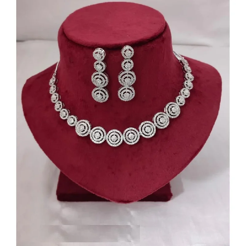 ladies high-quality necklaces-Akruti Collection Silver Plated AD Necklace Set