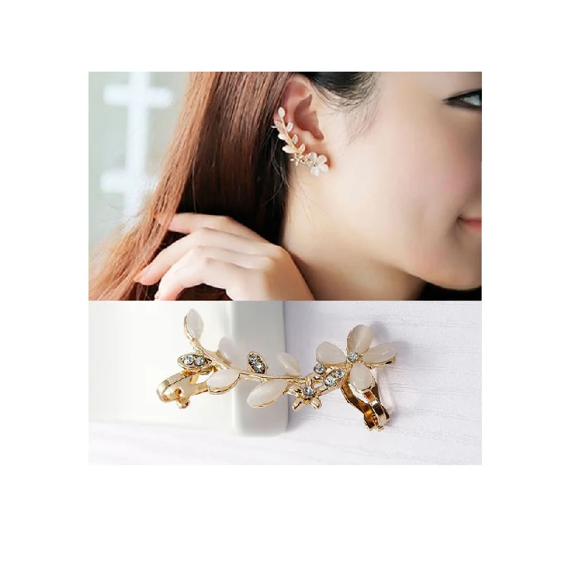 ladies handcrafted earrings-Ear Cuff Clip On Stud Wrap Earrings For Left Ear Gold Plated With Clear Rhinestone