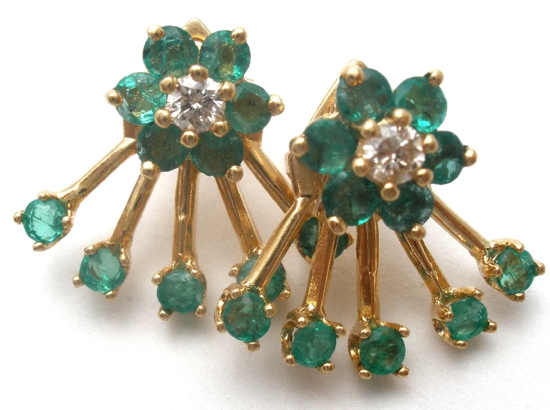 ladies cubic zirconia earrings-Emerald Diamond Halo Earrings and Jackets 14K Gold