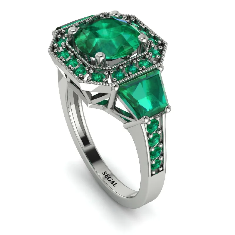 princess cut ladies engagement rings-Modern Halo Princess Cut Emerald Stone Engagement Ring - Doris No. 21