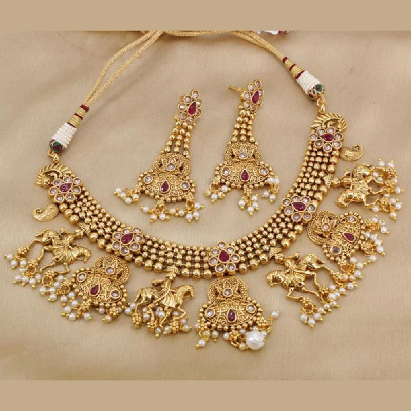 ladies birthstone necklaces-Manisha Jewellery Gold Plated Crystal Stone Hourse Style Pearls Necklace Set