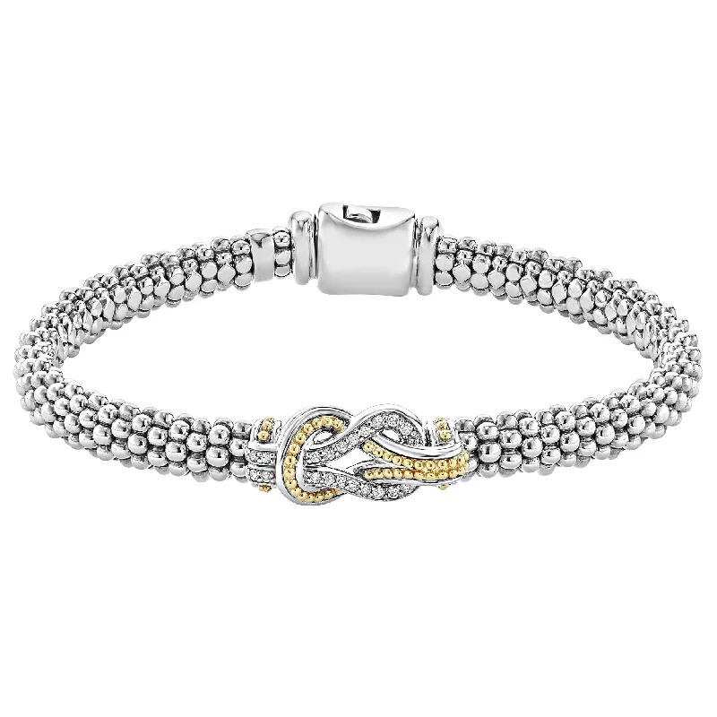 ladies gemstone bangles-Newport Two-Tone Knot Caviar Diamond Bracelet | 6mm