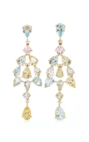 ladies summer earrings-Beryl and Aquamarine Chandelier Earrings