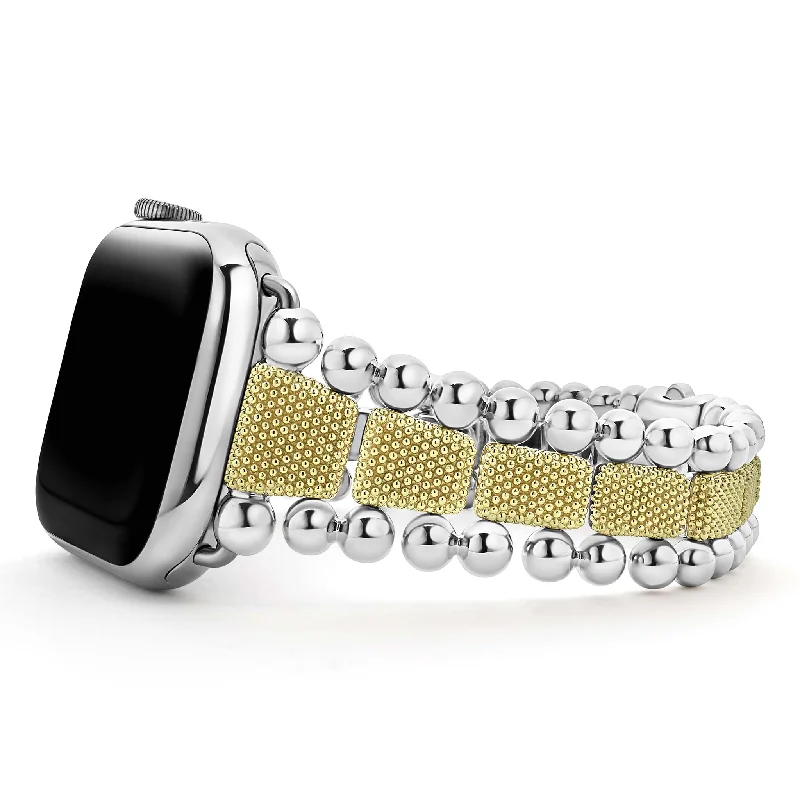 ladies chic bangles-Smart Caviar 18K Gold and Sterling Silver Caviar Beaded Watch Bracelet-42-49mm