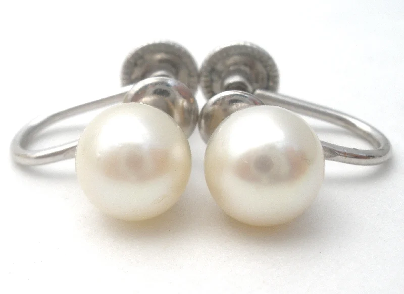 ladies ear cuff earrings-Imperial Pearl Earrings 12K White Gold Filled Vintage