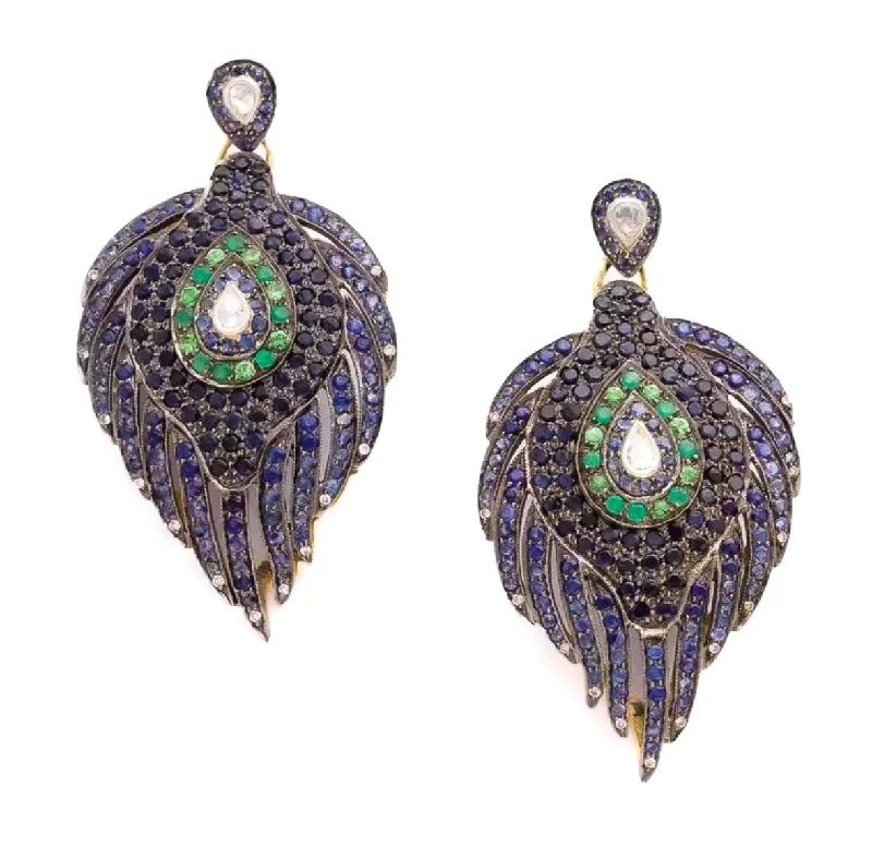 ladies chunky earrings-Peacock Feather Stone Earrings