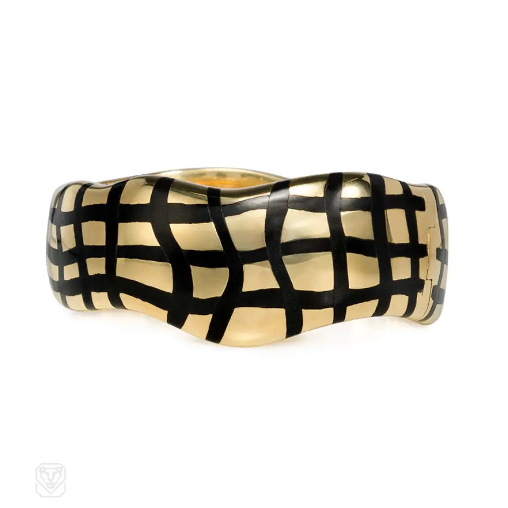 ladies elegant bangles-Gold and black jade cuff bracelet, Angela Cummings