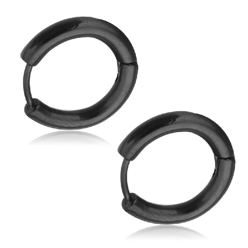 ladies fashion hoop earrings-SEXY SPARKLES SS 1Pair Black Stainless Steel Mens Womens Hoop Earrings Cartilage Lip Piercing Nose Hoop Hypoallergenic 12mm