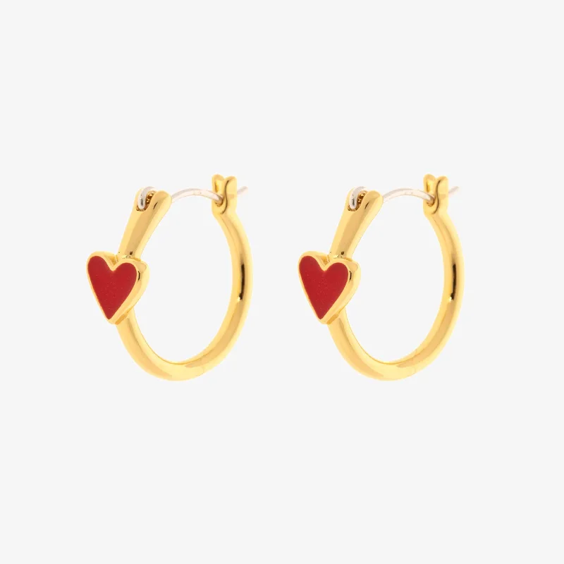 ladies diamond drop earrings-Petite Heart Hoop Earrings