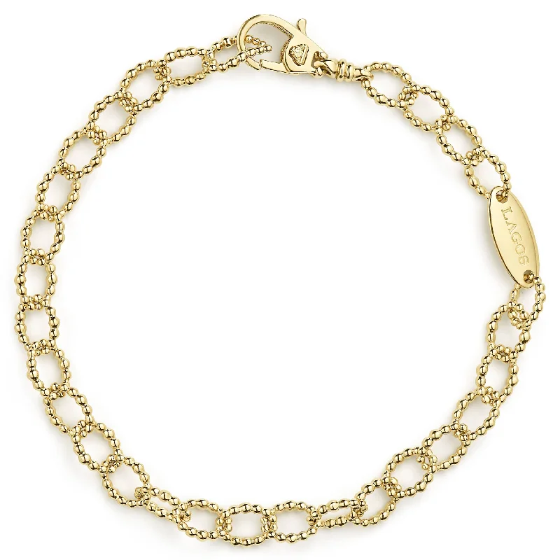 ladies sparkling bangles-Caviar Gold 18K Gold Small Link Bracelet