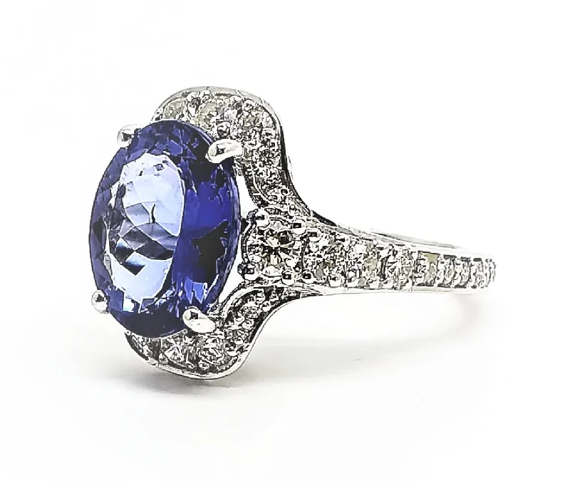 ladies gemstone rings-TANZANITE AND DIAMOND ELITE RING AD NO.1620