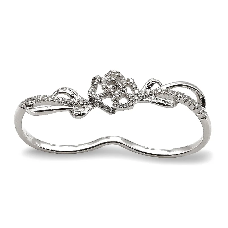 ladies flower rings-0.3CT Diamond Double Finger Ring W/ Floral Frame