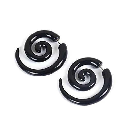 ladies minimalist hoop earrings-Sexy Sparkles Acrylic 3D Double Sided Ear Post Stud Earrings Black Spiral