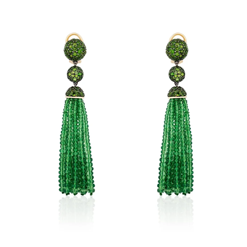 ladies elegant hoop earrings-G-One Tsavorite Tassel Diopside Earrings