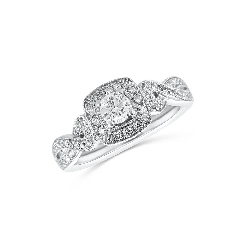 ladies big rings-0.55 Carat Round Diamond Halo Ring Set In 14K White Gold