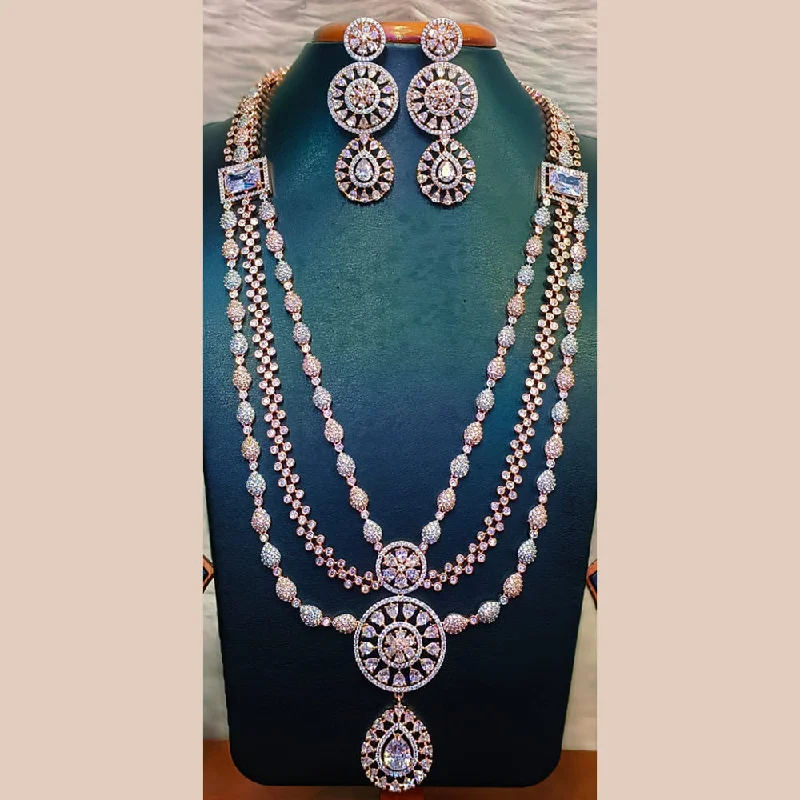 ladies colored gemstone necklaces-Jain Jewellers Rose Gold Plated AD Necklace Set