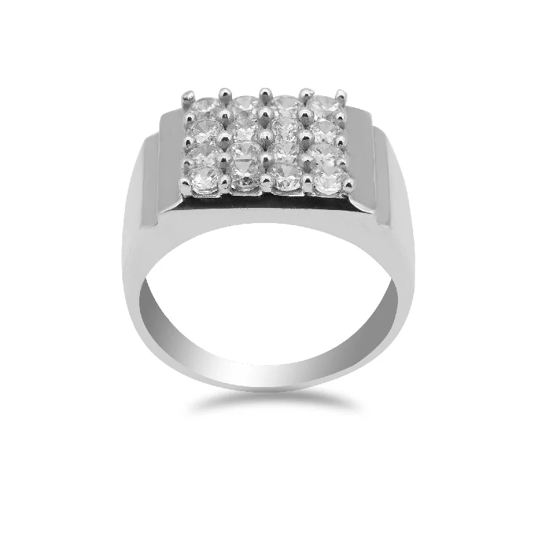 ladies handcrafted rings-22K White Gold Ring W/ Cubic Zirconia Pavé for Men