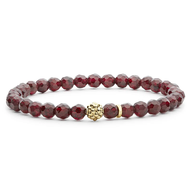 ladies friendship bangle sets-Caviar Icon Garnet Gold Station Bead Bracelet