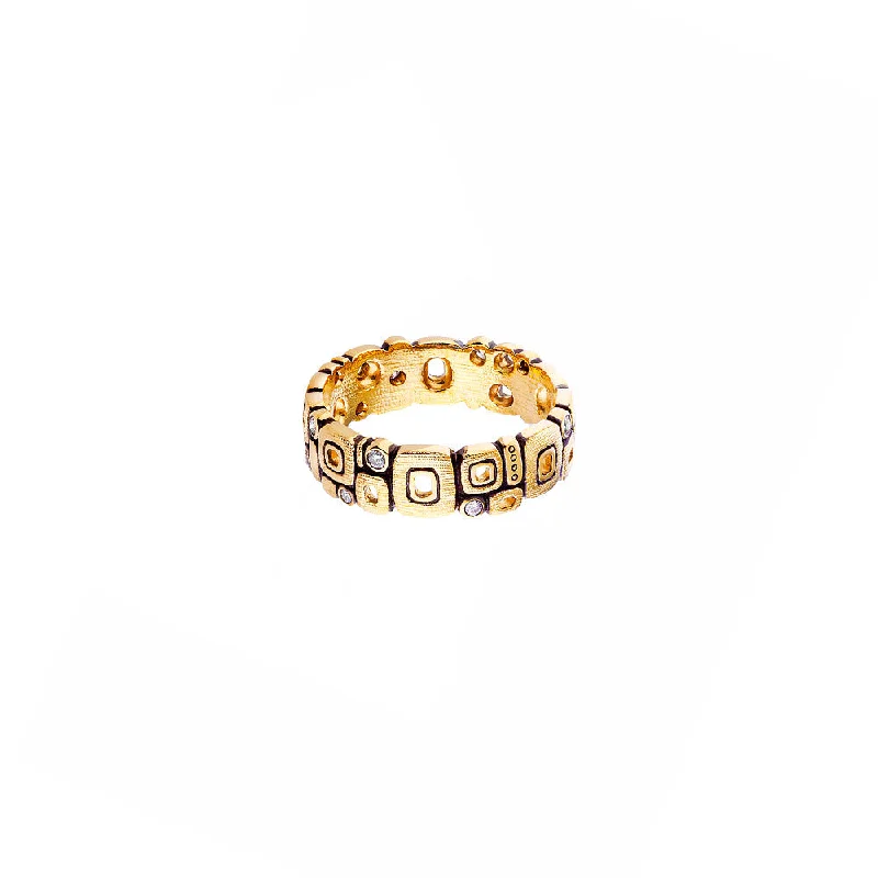 ladies antique style rings-18 Karat Yellow Gold Little Windows Diamond band