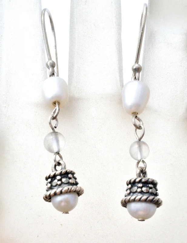 ladies dangling earrings-Dangle Pearl Earrings in Sterling Silver