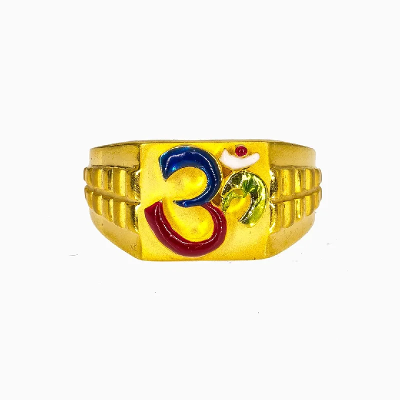 ladies heirloom rings-22K Yellow Gold Om Ring for Men W/ Colorful Enamel Design