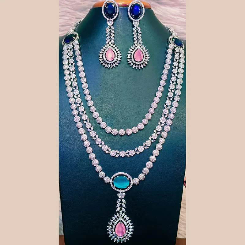 ladies lockets necklaces-Jain Jewellers Silver Plated AD Necklace Set