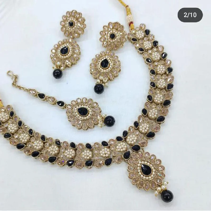 ladies bridal pendant necklaces-Anjali Jewellery Gold Plated Crystal Stone Pearl And Beads Necklace Set