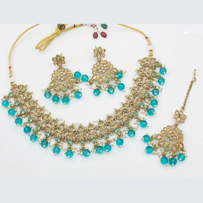 ladies lockets necklaces-Anjali Jewellery Gold Plated Crystal Stone And Beads Choker Necklace Set