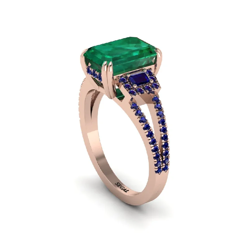 affordable engagement rings for ladies-Split Shank Emerald Cut Emerald Designer Engagement Ring - Ursula No. 65