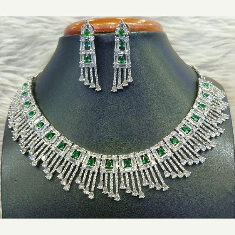 ladies elegant necklaces-Jain Jewellers Silver Plated AD Stone Choker Necklace Set