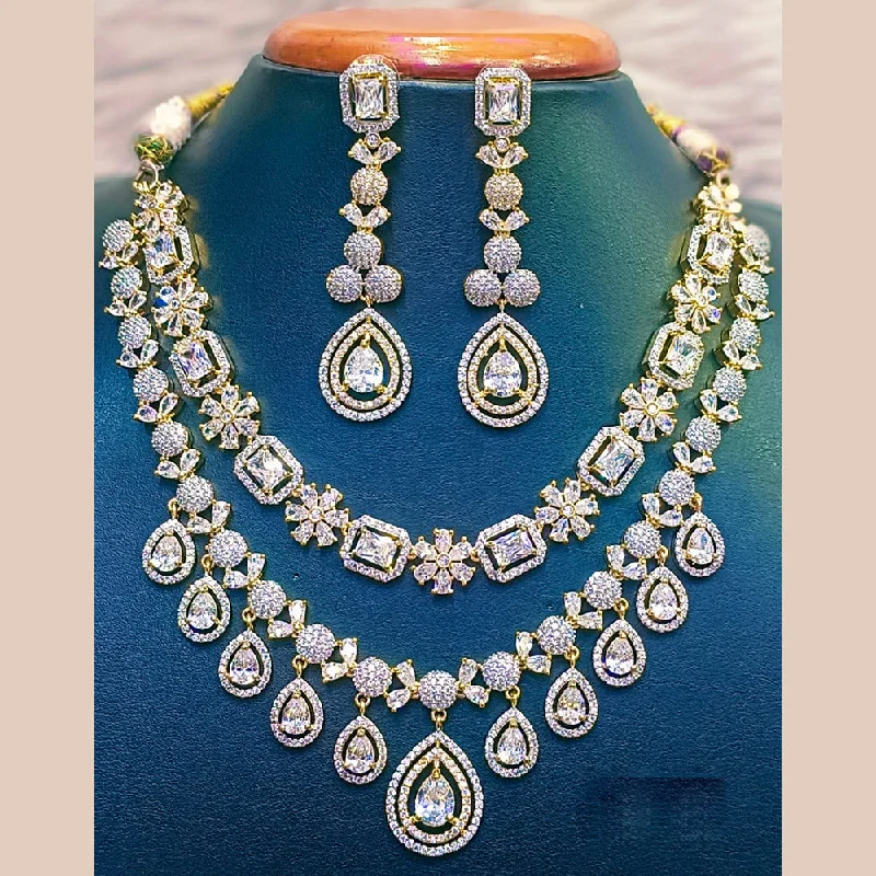 ladies pearl necklaces-Jain Jewellers Gold Plated AD Necklace Set